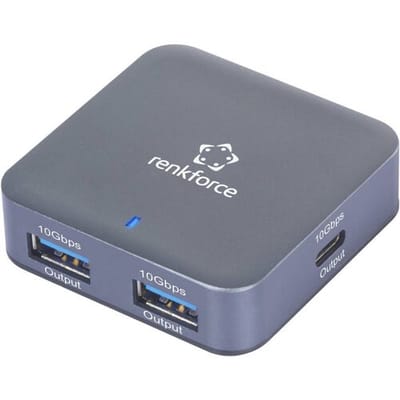 Renkforce RF-USBH-500 RF-6416462 USB-hub 2 + 2 poorten USB-A, USB-C USB 3.2 Gen2 10 GBit/s Met aluminium behuizing, Met USB-C stekker Aluminium-grijs