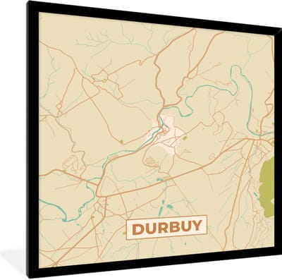 Fotolijst incl. Poster - Vintage - Kaart - Durbuy - Plattegrond - Stadskaart - 40x40 cm - Posterlijst