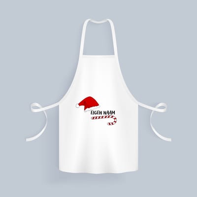 Akyol - kerst zuurstok en kerstmuts met eigen naam Keukenschort - Kerstmis - kerst beker - winter - kerst - christmas - kerst cadeau - 82 bij 71 cm