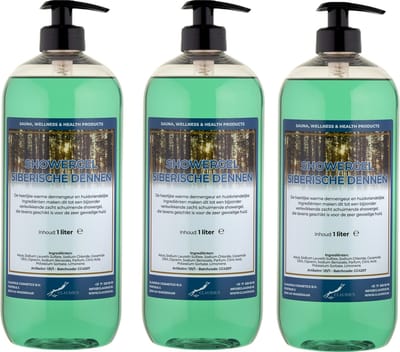 Douchegel Siberische Dennen 1 liter - set van 3 stuks - met gratis pomp - Showergel