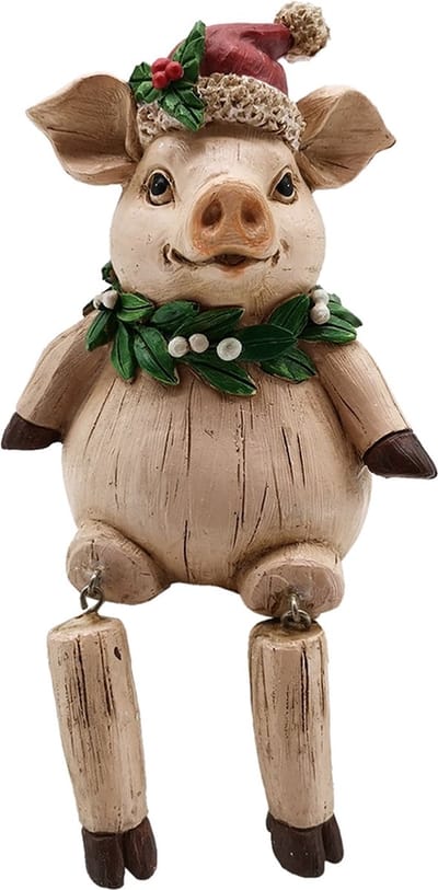 Clayre & Eef Beeld  Varken 8*7*10 cm Roze Kunststof Woonaccessoires beeld decoratie  Decoratieve Accessoires