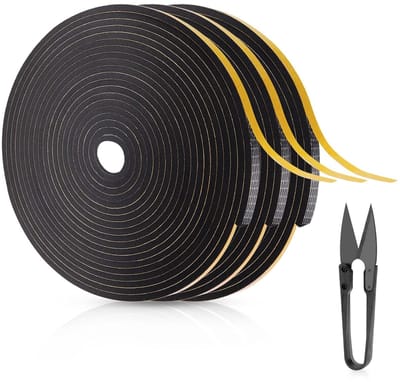 Zelfklevende Sealing Tape 15 m x 6 mm voor Geluidsisolatie van Deuren en Ramen, Waterdicht en Inclusief Schaar, 3 Rollen