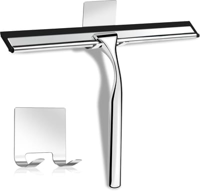 carmdering - Extra brede Douchewisser RVS met siliconen lip | Douche Trekker roestvrij staal incl. houder zonder boren - Douche wisser breed met ergonomische handgreep - douchewisser