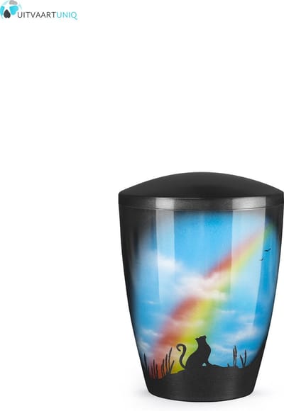 katten urn - kat met regenboog - bio