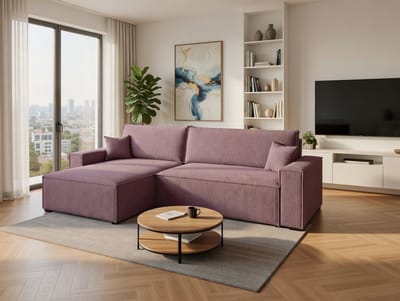 Slaapbank met Express Uitklapsysteem 236 x 100 cm – 4-Zits Design Slaapbank met Traagschuim Matras 160 x 190 cm, Beige Stoffen Bank voor Dagelijks Slapen – Veloria – Bellavero