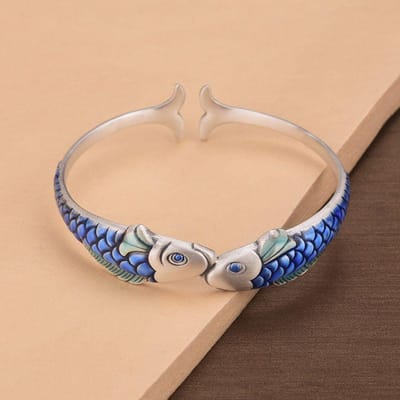Bracelet Bangle Carpe Poissons National Drop Craft Argent 925 Personnalité Mode Animal Poisson Bracelets Ouverts SL036 argenté