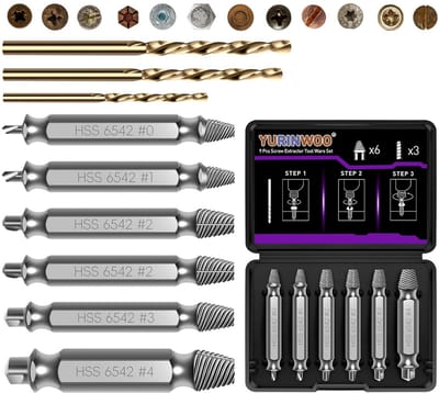 9PCS Damage Screw Extractor Set - Hardness 63-65HRC - HSS 6542 Model - Grabbing Screw Removal Tool - Algemene Bit Set Double Ended voor Beschadigde Gebroken Stripped Schroeven