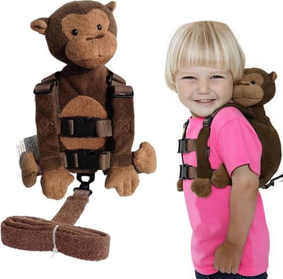 Anti-verlies Rugzak - Kindergordel - Veilig op pad - Zachte pluche stof - 30x17 cm - Bruin