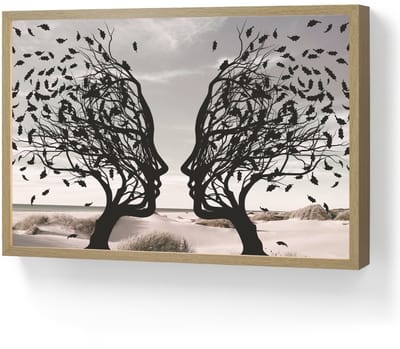 Wandlamp 60x40 cm - Oplaadbaar - Bomen - Gezicht - Bladeren - Moderne kunst - Wandlampen binnen woonkamer - Slaapkamer lamp - Decoratieve nachtlamp - Vloerlamp draadloos