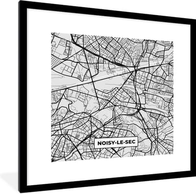 Fotolijst incl. Poster - Kaart - Stadskaart - Noisy-le-Sec - Plattegrond - Frankrijk - 40x40 cm - Posterlijst