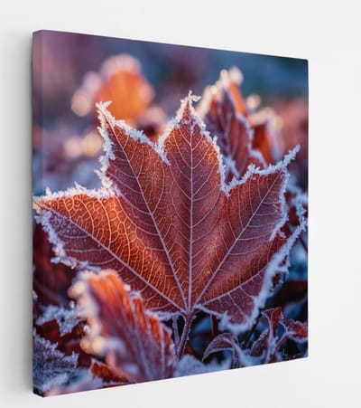 Saammp Canvas Schilderij - Bevroren Blad - Natuur - Abstract - 20x20 - Foto op canvas - Wanddecoratie - Muurdecoratie Woonkamer - Kantoor Decoratie