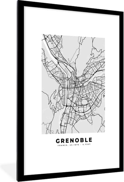 Fotolijst incl. Poster - Frankrijk - Plattegrond - Kaart - Grenoble - Stadskaart - 80x120 cm - Posterlijst