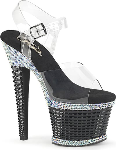 Pleaser - SPECTATOR-708RS Sandaal met enkelband, Paaldans schoenen - US 8 - 38 Shoes - Transparant/Zwart