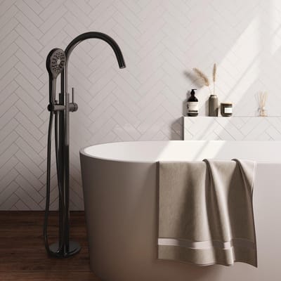 Brauer Gunmetal Carving Vrijstaande Vrijstaand Badmengkraan - met 3 Standen Handdouche - Doucheslang - Gunmetal Geborsteld Pvd