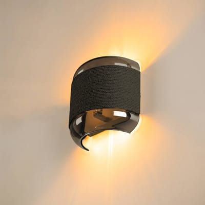 SLV wandlamp Pantilo Rope, zwart/grijs/zilver, glas