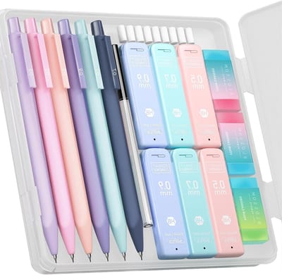 Pastel vullingen 0.5 mm, 0.7 mm en 0.9 mm voor tekenpotloden, inclusief 3 gum en 9 gumvullingen voor tekenen en schetsen