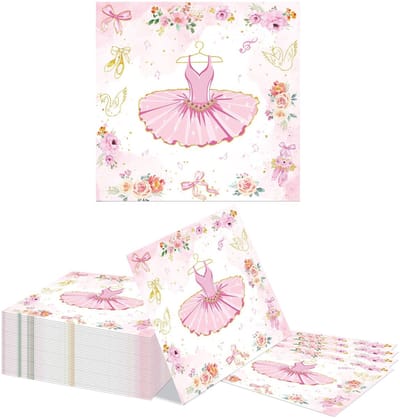 Dailygoods- Servetten Ballerina 40 Stuks - Papieren Servetten - Tafelversiering - Verjaardag - Baby Shower - 33cm x 33cm - Feestservetten