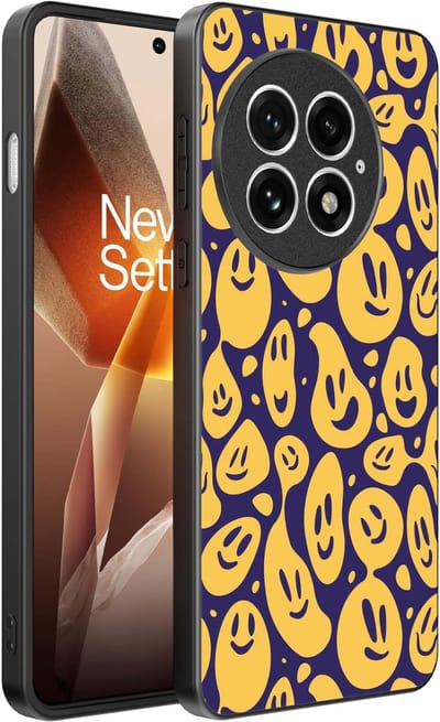 Smartphonica Telefoonhoesje Geschikt voor OnePlus 13 met smiley opdruk - TPU backcover case emoji design - Paars Geel geschikt voor OnePlus 13