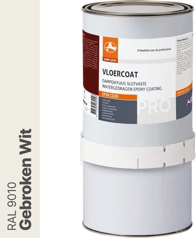 OAF PRO 2K Epoxy Vloercoating CD20 Gebroken Wit (RAL 9010) 1 kg - Vloerverf - Slijtvast, naadloos en vloeistofdicht - Eenvoudig Schoon te maken