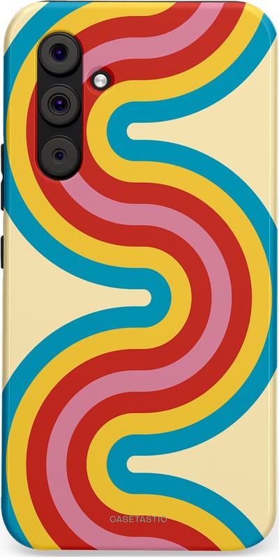 Casetastic hoesje geschikt voor Samsung Galaxy A54 (2023) 5G - Dubbellaagse bescherming - Retro kronkels - Fashion Case - Crème Lichtblauw Goud Rood