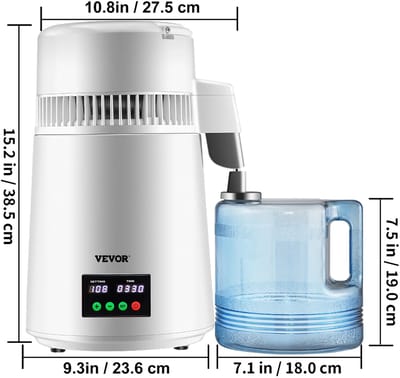 ByRoos Gadget - Waterzuiveraar - Camperen - Campeerbenodigsheden - Keukenappartuur - Waterdestilleerder - Waterontharder - 4 Liter - 750W - Inclusief Kunststof Container - Wit