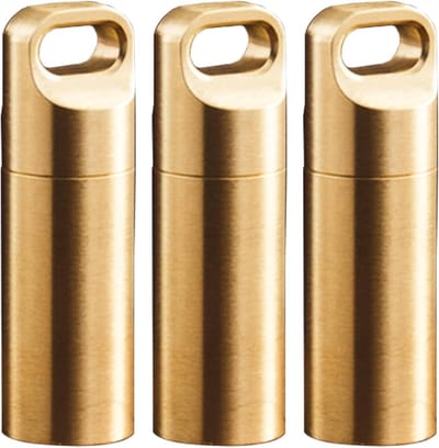 Waterdichte Pillendoos voor Reizen - Compacte Metalen Sleutelhanger Medicijnhouder voor Buitenactiviteiten en Kamperen (Goud, Klein, 3 Stuks)