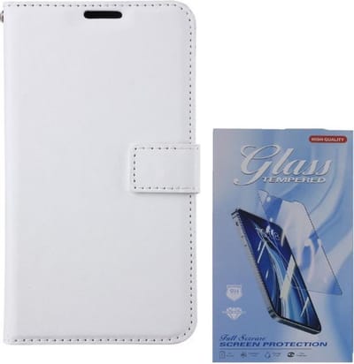 Bookcase Geschikt voor: iPhone 12 Pro - Wit - portemonnee hoesje + 2X Tempered Glas Screenprotector