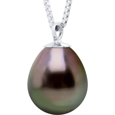 Halsketting Link Venetiaans van Zilver 925 Rhodium geplated en Echte Cultuur Tahiti Peer Parel 8-9 mm