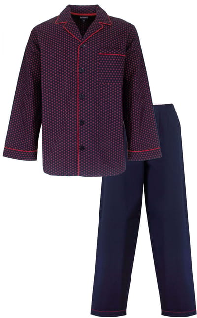 Paul Hopkins Heren Pyjama - Lange Mouwen - Geweven - Blauw/Rood - Maat S