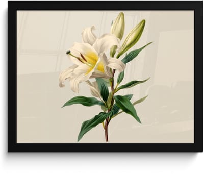 Poster in lijst - Fotolijst 40x30 cm - Posters - Lelie - Elegant - Botanisch - Beige - Posterlijst zwart - Decoratie - Wanddecoratie woonkamer - Muurdecoratie slaapkamer