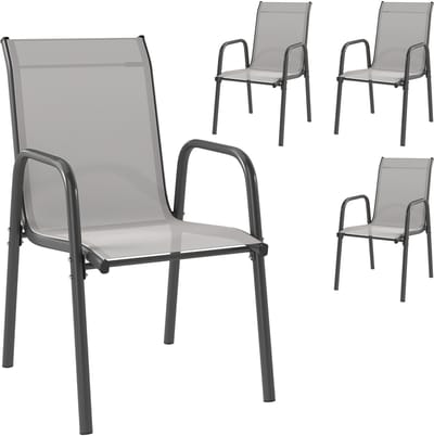 Outsunny Tuin Eetkamerstoel-Metaal, Mesh-69L x 51B x 87H cm-Lichtgrijs