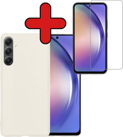 Hoesje - Met Screenprotector - Geschikt voor Samsung Galaxy A54 - Sterk & Shockproof - Telefoon Hoes - Back Cover - Siliconen Case - Telefoonhoes - Wit