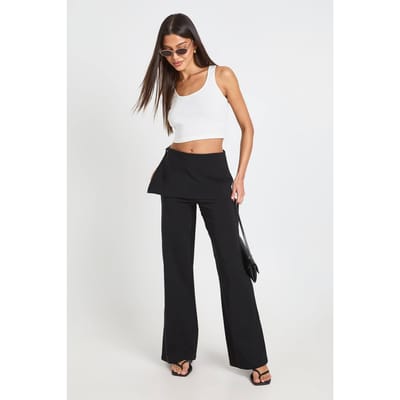 boohoo Dames Bengaline Rok Wikkel Over Rechte Pijp Broek | Black | Maat: 14