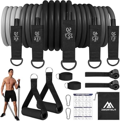 Complete Weerstandsband Set met 5 TPE Fitness Tubes, Schuim Handvatten, Enkelbanden en Deurankers voor Krachttraining, Pilates en Thuis Fitness
