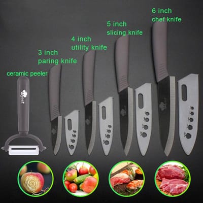 Keramische messen Keukenmessen 3 4 5 6 inch Chefmes Koksset + dunschiller Wit zirkonia lemmet Meerkleurig handvat Keukenmessen en accessoires Messensets grijze kleur