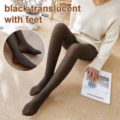 Noir translucide 220g épais (hiver) Collant thermique en molleton pour femme, sous-vêtement, Transparent, fau black
