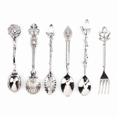 Allecto - Vintage Gesneden Koffielepel - Retro Lepelset - Zilver - Dessert Lepels - Keukenaccessoires - Geschikt voor Koffie en Thee