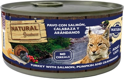 Kattenvoer Natural Greatness - Kalkoen, Zalm, Pompoen - 185 gram Natvoer Volwassen Katten