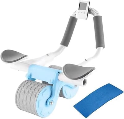 Buikwiel met Steun - Ab Roller - Buikspier Training - Automatische Rebound - 10cm Wielbreedte - Blauw