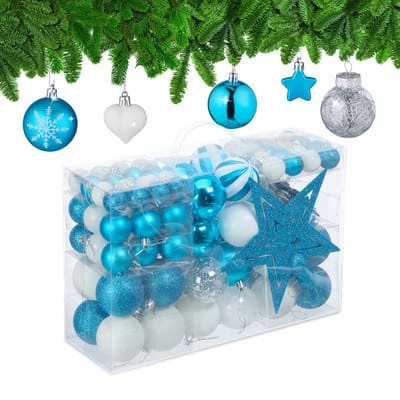 kerstballen - set van 101 - plastic - onbreekbaar - kerstpiek ster - petrol/wit