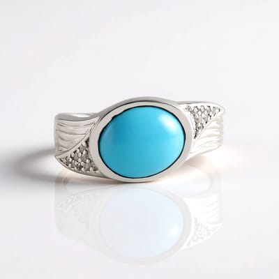 Cavill - Zilveren ring 925 Sterling met Sleeping Beauty Turkoois 2,205 ct & 14 Cambodjaanse zirkonia 0,09 ct - Modern Ovaal