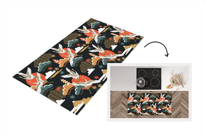 Keukenloper 120x60 cm - Keukenmat vinyl Kraanvogel - Wolken - Japan - Patroon - Keukenmatten loper - Keuken vloerkleed tapijt