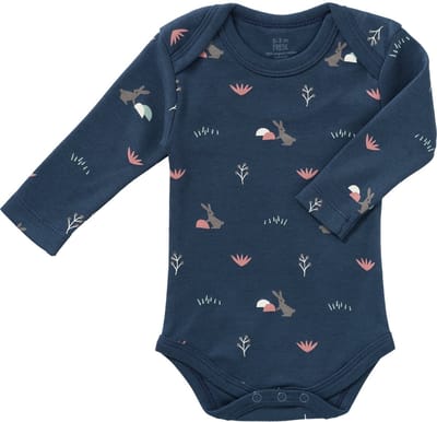 Fresk Romper met Lange Mouwen 3-6 m - Babykleding - Biologisch Katoen - Donkerblauw - Rabbit Mood Indigo