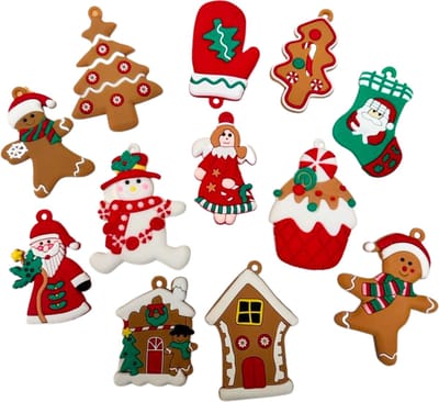 Kerstdecoratie met Peperkoek Mannetjes, Kerstman, Engel, Sneeuwpop etc. - 12x Kerstfiguren voor kerstboom - 7x5CM Decoratie hangers ( niet eetbaar)