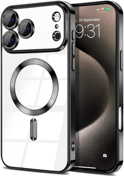 Telefoonhoesje Geschikt voor iPhone 17 Pro – Siliconen Hoes met Chroom – Compatibel met MagSafe – Geïntegreerde Camerabescherming – Zwart – FuturiQ
