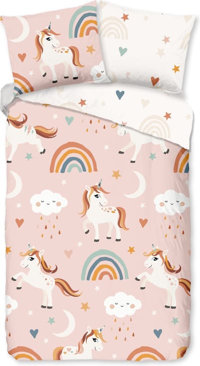 Pure dekbedovertrek eenhorens en regenbogen - 1 persoons 140x200/220 cm - Multi - Microvezel