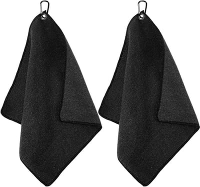 2 Stuks Golf Handdoek - Karabijnhaak - Microfiber Sporthanddoek - Club Wipe Towel - Golfaccessoires - Golftas Amfibie Handdoeken - Geschikt Voor Fietsen, Golfen - Zwart - 30 X 30cm