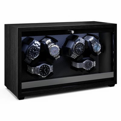 Klarstein Horlogeopwinder Brienz 6-horlogewinder – Stille horlogewinder voor 6 horloges, houtlook, met 4 rotatiestanden en ledverlichting, traagschuimkussen, USB-voeding - voor Automatische Horloges - LED-Verlichting - Watch Winder