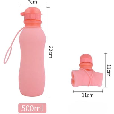 Voedselkwaliteit Siliconen Opvouwbare Beker Sport Waterbeker Draagbare Opvouwbare Buiten Siliconen Beker Sport Waterfles 500ml1PCS pink