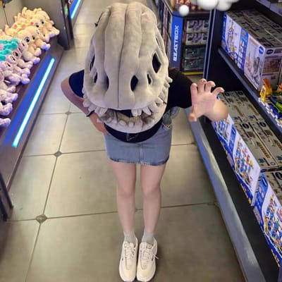 Heet Grappig Pluche Dinosaurusskelet Kostuum Hoofddeksel - Cosplay Feest Outfit Met Exoskelet Ontwerp Dinosaurussuit Kerst Duurzaam Cadeau With sound effects black